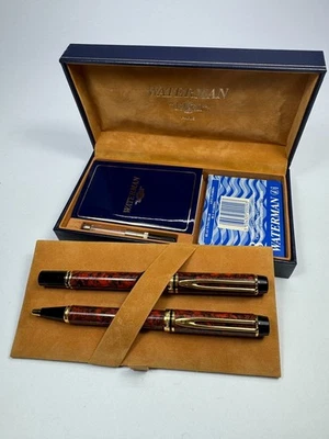 edles WATERMAN FULL SET MAN 200 Rhapsody Braun Marmor 18K GOLD Feder Füller Kuli - Bild 1 von 4