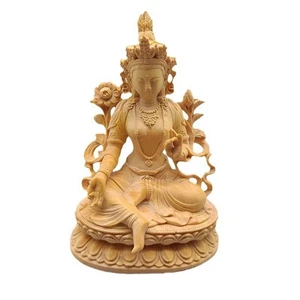Tara Buddha Figur grüne Tara Holzstatuen weiblicher Bodhisattva Figur Tibe... - Bild 1 von 5
