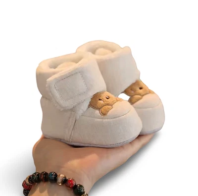 Cute Bear Baby Shoes for Winter - Soft Soled Snow Boots Infant Boy Girl Plush - Image 1 of 4