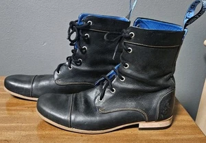 John Fluevog Radio BBC Lace-up Leather Boots, Black, Womens Size 9 - Picture 1 of 8