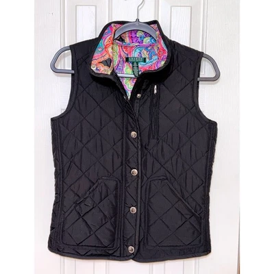 Chaleco Acolchado Lauren Ralph Lauren XS Negro Cachemira Forrado Bolsillos Frontales a Presión Foto 1 de 4