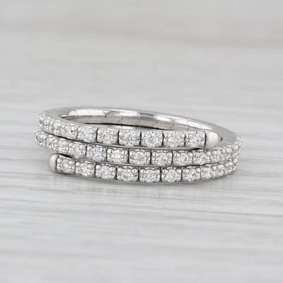 Anillo de derivación de banda enrollada envolvente de diamantes de 0,60 quilates de oro blanco de 14 k tamaño flexible Foto 1 de 4