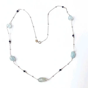 Collana in argento 925 lunga 50 cm con acquamarina, lapislazzuli ematite argenta - Foto 1 di 7