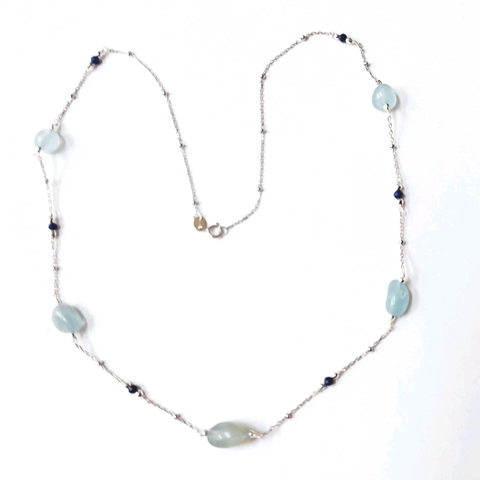 Collana in argento 925 lunga 50 cm con acquamarina, lapislazzuli ematite argenta - Immagine 1 di 4