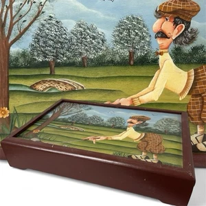 Vintage handbemalte Holz Schmuckschatulle Golf Cartoon Golfer signiert 2005 - Bild 1 von 12