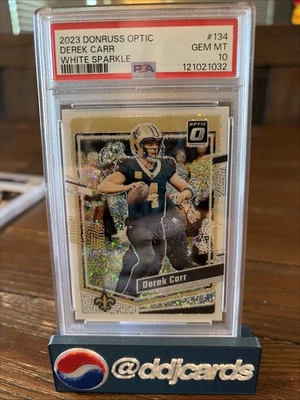 Donruss Optic Derek Carr 2023 White Sparkle Raiders Saints PSA 10 Foto 1 de 2