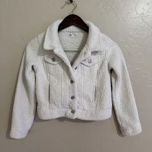 SO Girls Sherpa Jacket Size 10 Ivory Button Up With Front Pockets - Picture 1 of 6