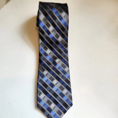 Corbata geométrica Calvin Klein extra larga 100 % seda azul marrón gris 65" Foto 1 de 4