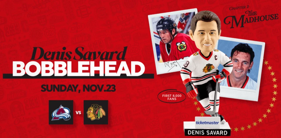 Denis Savard Bobblehead Chicago Blackhawks Giveaway 11/23/25 SGA New Presale