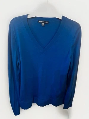 Katherine Barclay Extra Fine Merino Wool V Neck Sweater Pullover XL Marine Blue - Imagem 1 de 4