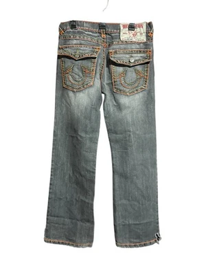 True Religion Joey Big T Men’s 34x33 (Fits 34x31) Black Orange Stitch Y2K Baggy  - Image 1 of 4