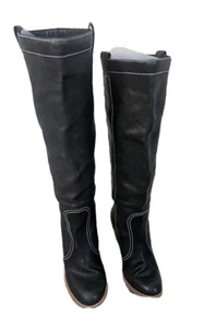 Anna Sui Genuine Black Leather Knee High Boots Size 39(8), Fashion, Cowgirl - Picture 1 of 13