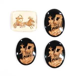 Antike deutsche Kristall INTAGLIO Glas Cabochons LOT Rikscha römischer Streitwagen - Bild 1 von 4