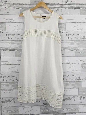 Vestido Kaari Azul Lino Detalle Encaje Sin Mangas Línea A Para Mujer 14 Marfil Foto 1 de 4