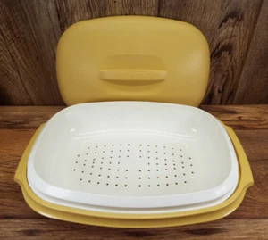 Tupperware Microwave 1273-1 Vegetable Steamer 3 Piece Harvest Gold Vintage GOLD - Picture 1 of 4