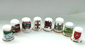 8 Vintage Bone China Thimbles UK England Wales London Souvenir Collectable - Picture 1 of 16