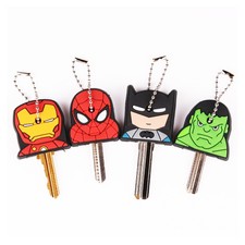 Cute Super Hero Anime Key Cover Cap Silicone Spiderman Batman Hulk Keychain Ring