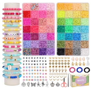 QUEFE 7580pcs Clay Beads Bracelet Kit 56 Colors Letter Charms Jewelry Making - Picture 1 of 9