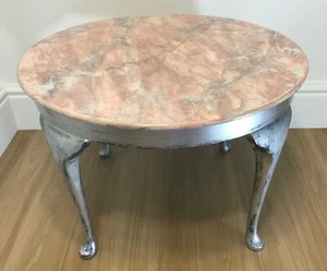 Side table unique artisan hand painted in pink, white, grey marble. Hand crafted - Picture 1 of 15
