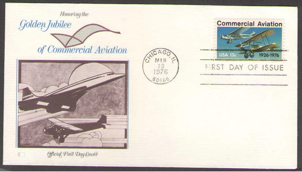 US. 1684. 13c. Commercial Aviation 50th Anniv.. Fleetwood FDC. 1976 - Image 1 of 1
