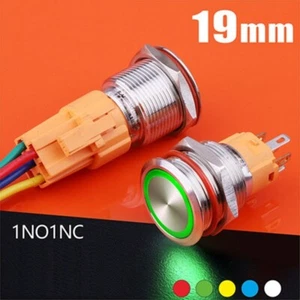 19mm Tri-color LED RGB Ring illuminated Stainless steel Push button Switch ROHS - Picture 1 of 16