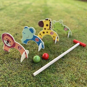 Kids Wooden Croquet Set Animal Toy Outdoor Family Sports Garden Ball Game Gift - Picture 1 of 24