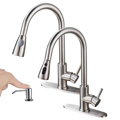 WEWE Single Handle Swivel Kitchen Sink Faucet Pull Out Spray Tap Soap Dispenser