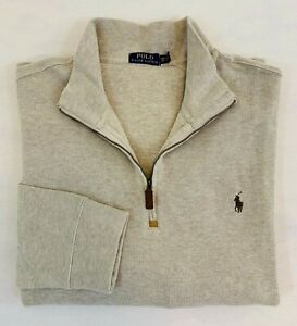 Men Polo Ralph Lauren 1/2 Zip Leather French Rib Pony Mockneck Sweater Ski Shirt