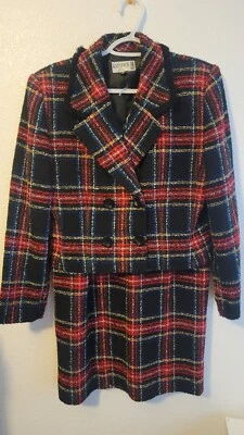 Kasper ASL Falda Traje Mujer 10 Negro Rojo Pata de Gallo Doble Pecho Clásico De Colección Foto 1 de 4