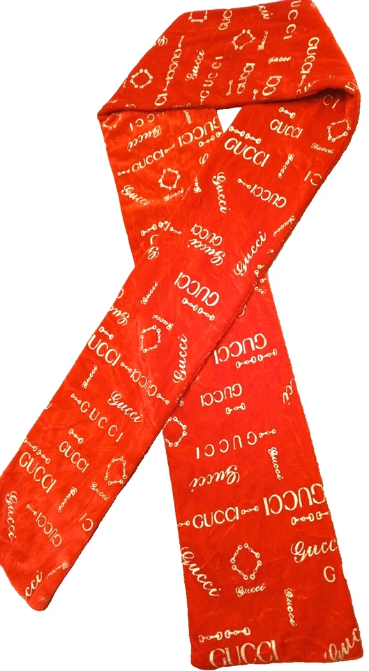 Auténtico Gucci Bufanda Mantón Estola GG Logo Terciopelo Estampado Dorado Textura Silenciador Envoltura Foto 1 de 4