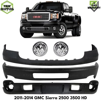 Front Bumper Primed & Fog Lights Kit For 2011-2014 GMC Sierra 2500 HD 3500 HD Foto 1 de 4