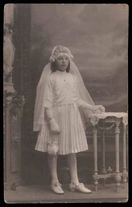 Edwardian girl vintage private photo postcard 1st communion veil gloves watch - Picture 1 of 2