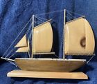 Small Vintage Hand Carved Wooden Ship with Wooden Sails 16" Length Sailing Boat
