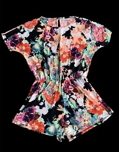 Mameluco Talla Pequeña Floral Negro Sin Mangas Cerradura Trasera Ajustada Cintura AOP Elástico - Imagen 1 de 5