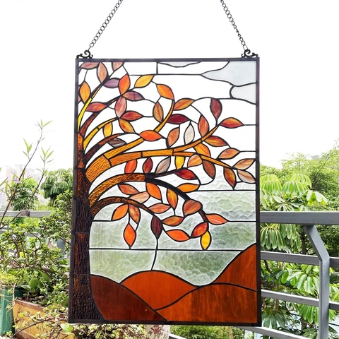 24" x 16" Autumn Echo Tiffany style stained glass window panel catcher Cover