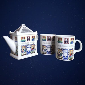 Queen Victoria Pub Tea Pot & 2 Mugs WADE An English Life Porcelain Made England  - Picture 1 of 14