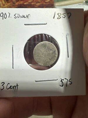 1857 Silver Three Cent Piece. RARE - Image 1 of 2