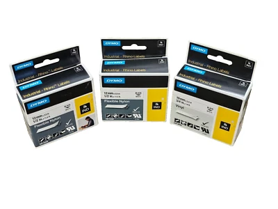 Cinta 3 etiquetas industriales Dymo IND Rhino de 1/2" flexible de nailon 18488 blanco negro Foto 1 de 4