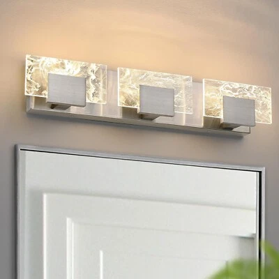 LED Bathroom Vanity Light: 24 Inch Brushed Nickel 3-Lights Smoke Design 3000K - Image 1 of 4