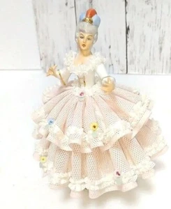 Irish Dresden Pottery Doll Lacework Western Doll Figurine 7.8 inches - Picture 1 of 7