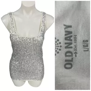Camiseta sin mangas Old Navy para mujer grande plateada lentejuelas fiesta camisa trabajo oficina informal fecha - Imagen 1 de 14
