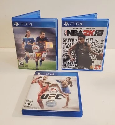 ✅PS4 Лот из 3 UFC + NBA2K19 + FIFA16, как показано на рисунке, протестирован и работает - Изображение 1 из 4