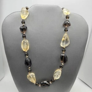 Faceted Smoky Quartz & Citrine Chunky Necklace Sterling Silver Spacers & Clasp - Picture 1 of 11