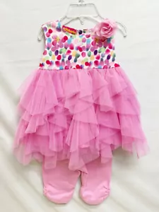 New Kate Mack Baby Girl's Color Dot 2 Piece Pant Pink Ruffle Tulle Top Set - Picture 1 of 1