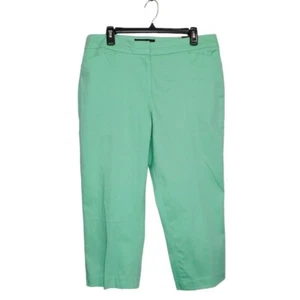 Sharagano Capri Pants Womens 14 Green Cotton Straight Slim Leg Crop Zip Stretch - Picture 1 of 12