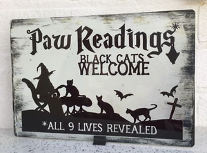 Rustic Primitive Halloween Paw Reading Black Cats sign hanging plaque - Picture 1 of 2