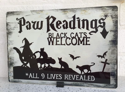 Rustic Primitive Halloween Paw Reading Black Cats sign hanging plaque - Image 1 of 2