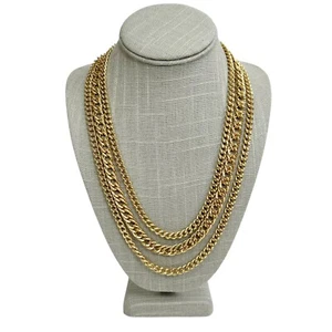 Chunky Gold Tone Cuban Multi Chain Link Layered Necklace 20” Textured Elegant - Bild 1 von 7