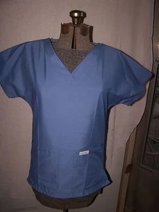 Landau. UNISEX Scrub V-Neck Top (8219).   Navy (BCP)XSM .NEW W/POCKETS - Picture 1 of 4