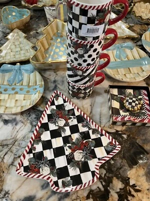 Plato de galletas con ramo escocés MacKenzie-Childs con cuadros cortesanos nuevo en caja Foto 1 de 4